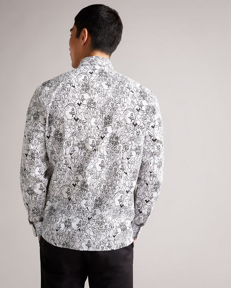Ted Baker Upland Ls All Over Character Print Skjorta Herr Vita | MKR-641852