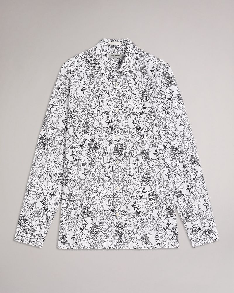 Ted Baker Upland Ls All Over Character Print Skjorta Herr Vita | MKR-641852