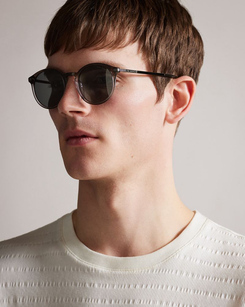 Ted Baker Vaacay Tms094 Round Keyhole Metal Solglasögon Herr Gray | FKZ-508231