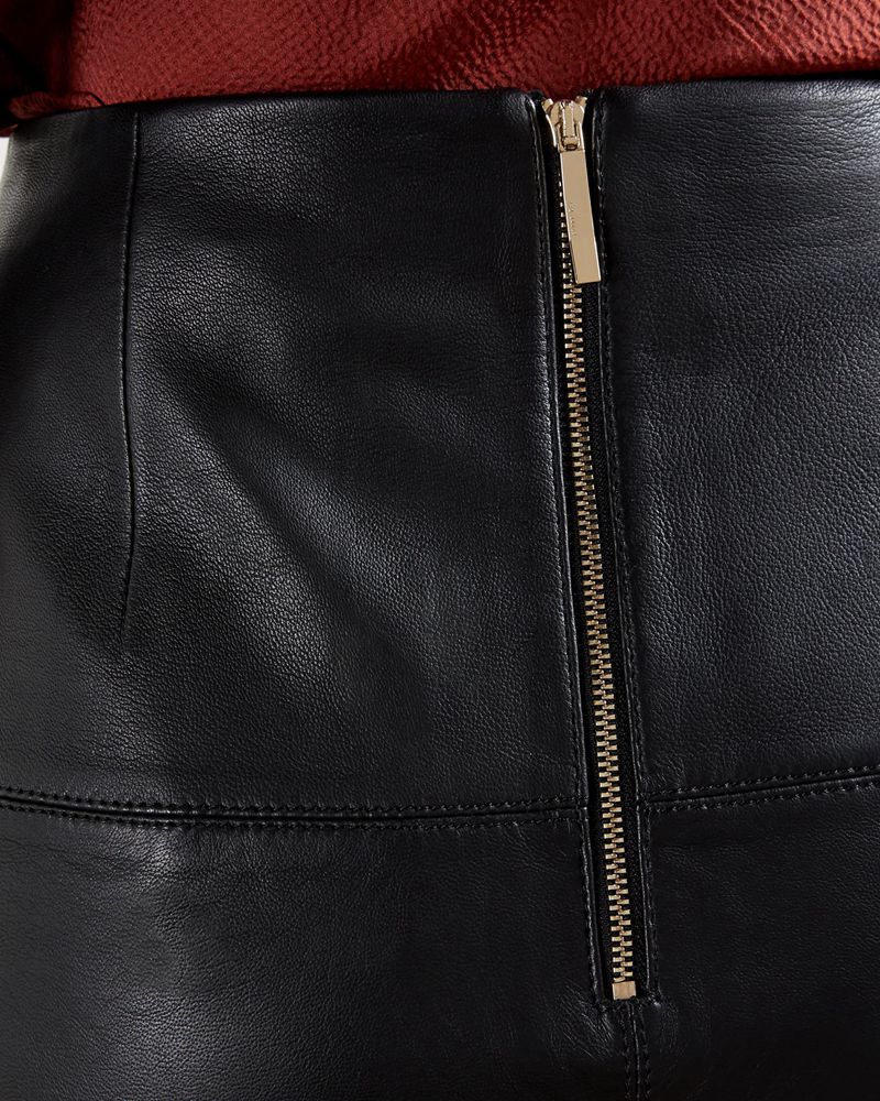 Ted Baker Valiat A-Line Läder Mini Kjolar Dam Svarta | BGJ-687245