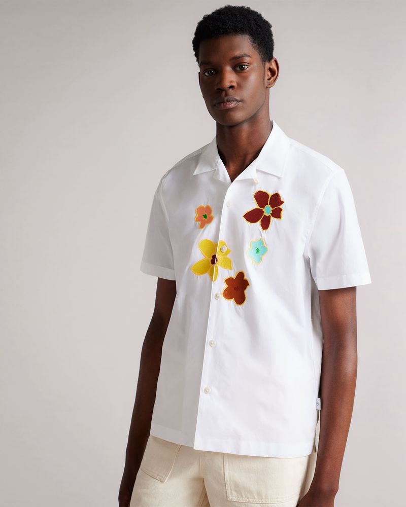 Ted Baker Walmond Ss Revere Floral Applique Skjorta Herr Vita | GFU-762019