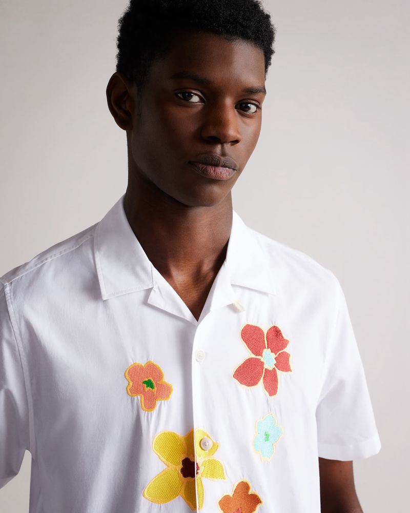 Ted Baker Walmond Ss Revere Floral Applique Skjorta Herr Vita | GFU-762019