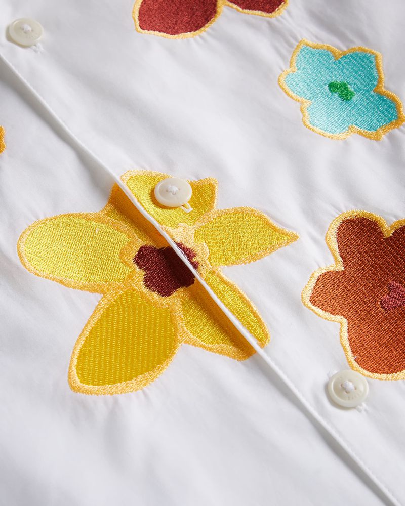 Ted Baker Walmond Ss Revere Floral Applique Skjorta Herr Vita | GFU-762019