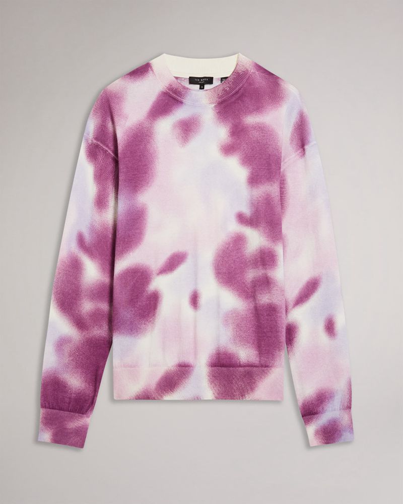 Ted Baker Wardour Spray Dyed Crew Neck Tröjor Herr Lila | RNP-279541