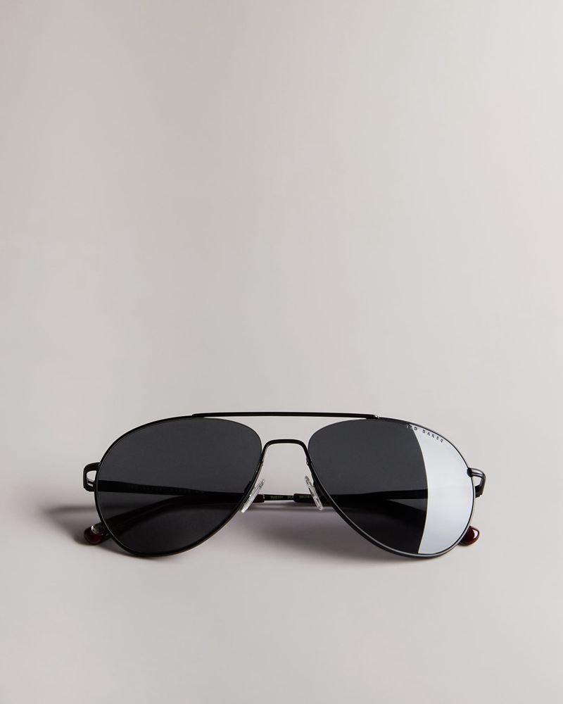 Ted Baker Wavvss Tms101 Metal Aviator Solglasögon Herr Svarta | NPJ-297341