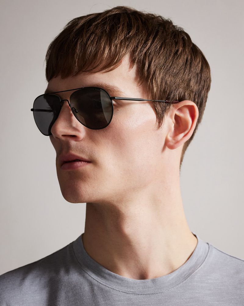 Ted Baker Wavvss Tms101 Metal Aviator Solglasögon Herr Svarta | NPJ-297341