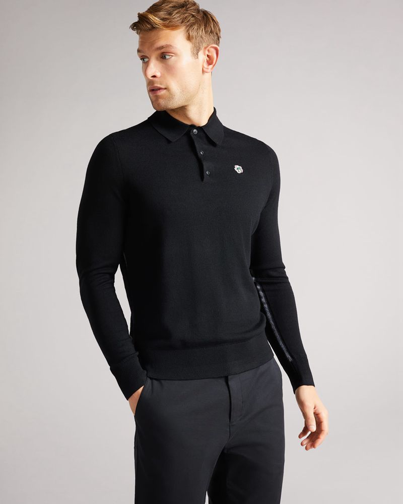 Ted Baker Wembley Merino Wool Long Sleeve Polo Blast Herr Svarta | EPQ-685732