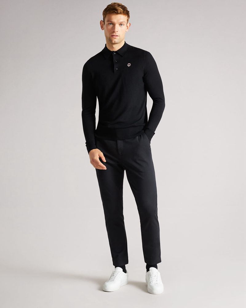 Ted Baker Wembley Merino Wool Long Sleeve Polo Blast Herr Svarta | EPQ-685732