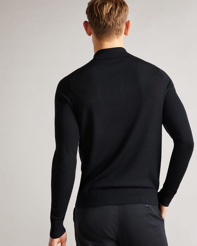 Ted Baker Wembley Merino Wool Long Sleeve Polo Blast Herr Svarta | EPQ-685732