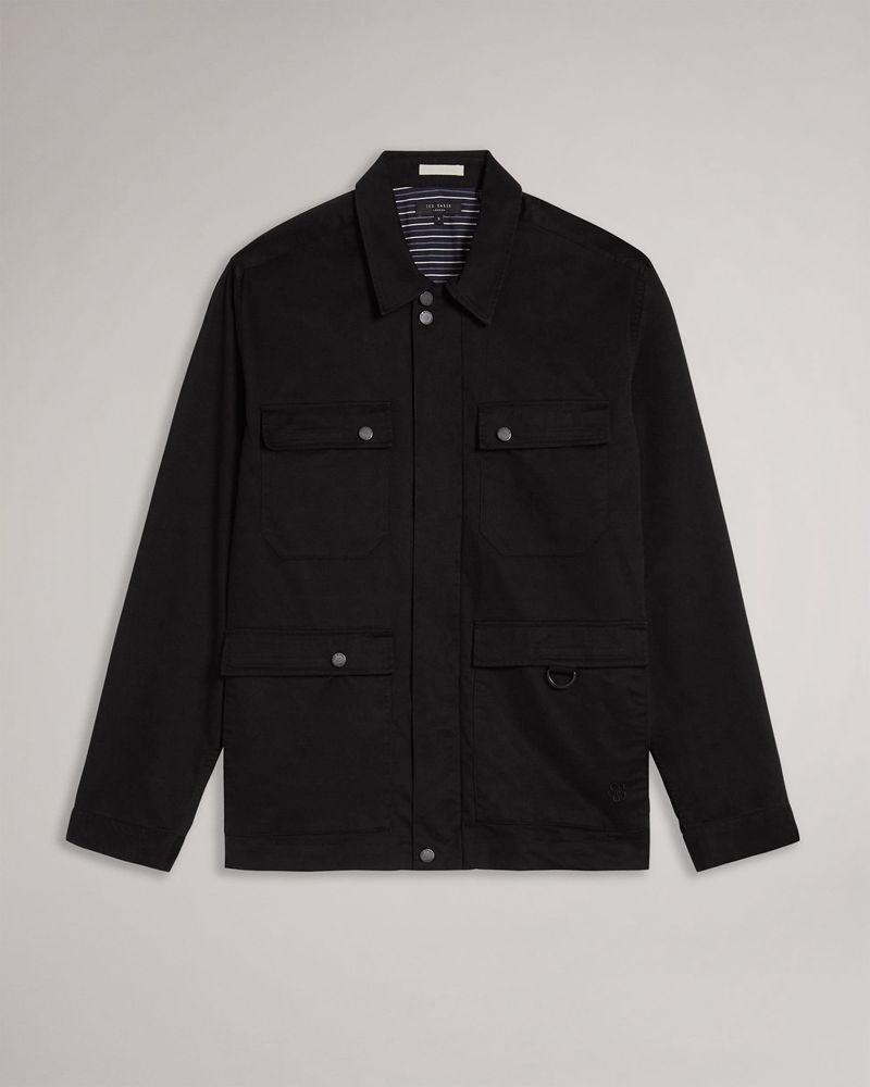 Ted Baker Wesfiel Ls 4 Pocket Shacket Skjorta Herr Svarta | VJQ-860357