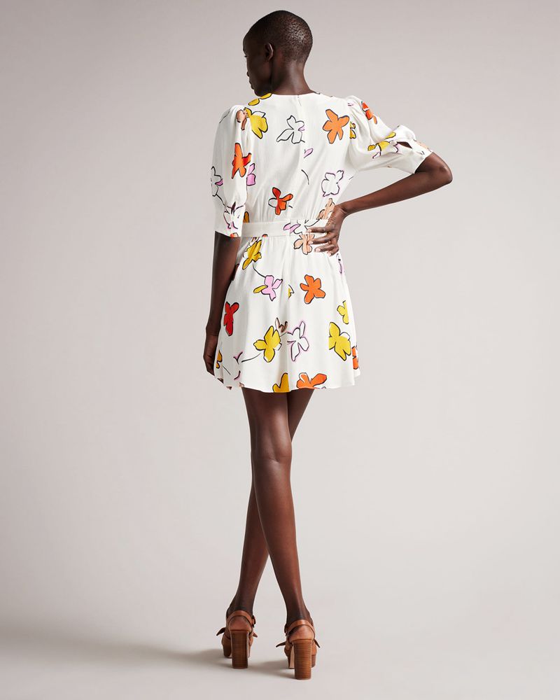 Ted Baker Wesllie Wrap Front Printed Mini Klänning Dam Vita | GYW-175680