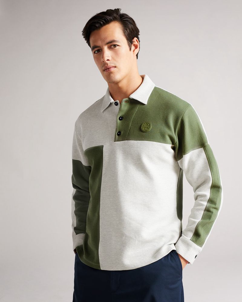Ted Baker Wickam Waffle Knit Panelled Polo Blast Herr Gray | HBI-459027