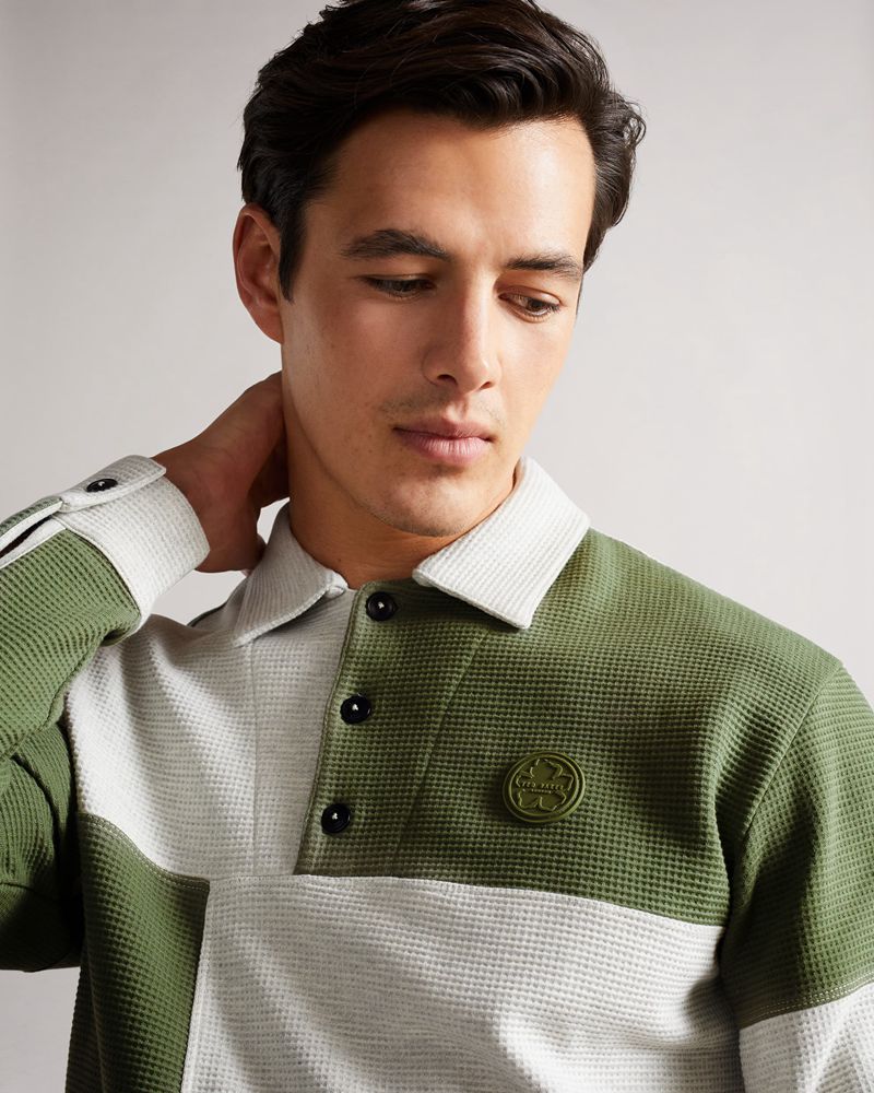 Ted Baker Wickam Waffle Knit Panelled Polo Blast Herr Gray | HBI-459027