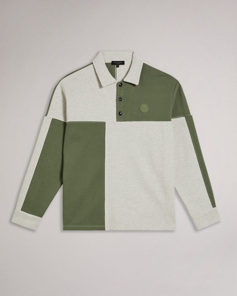 Ted Baker Wickam Waffle Knit Panelled Polo Blast Herr Gray | HBI-459027