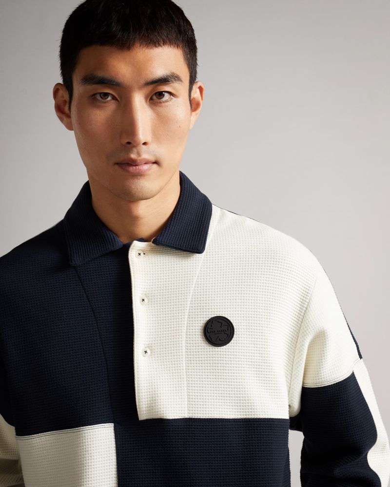 Ted Baker Wickam Waffle Knit Panelled Polo Blast Herr Marinblå | NYE-078125