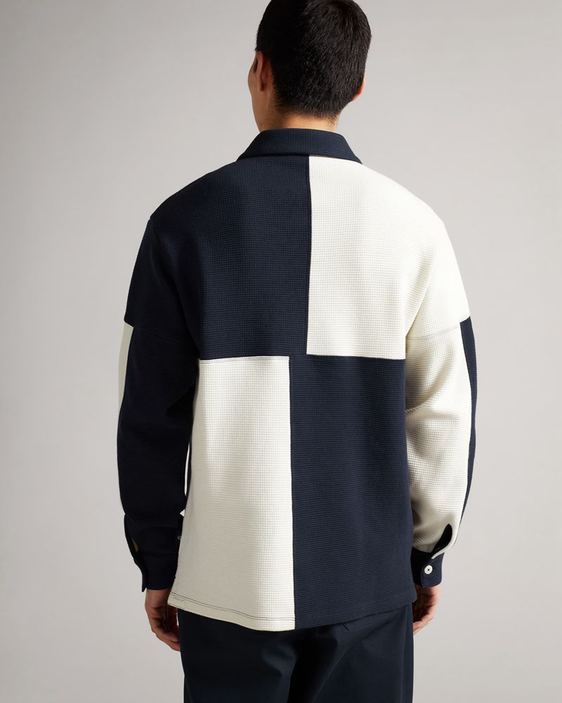 Ted Baker Wickam Waffle Knit Panelled Polo Blast Herr Marinblå | NYE-078125