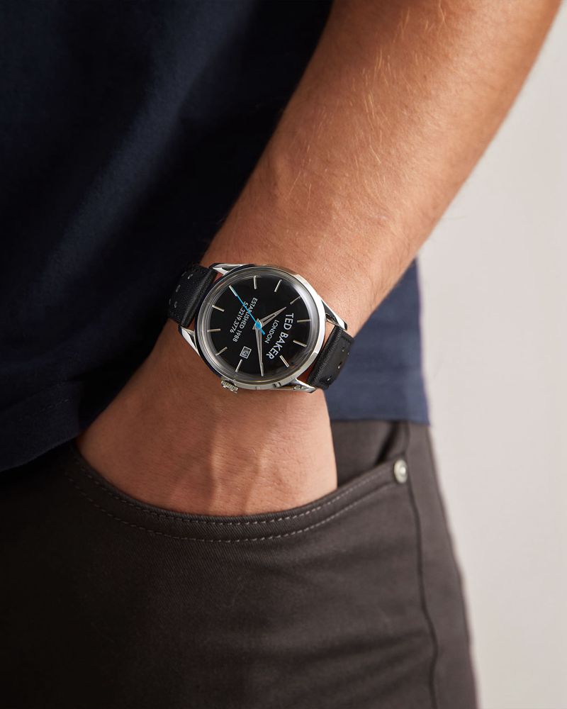 Ted Baker Wiintr Laser Printed Läder Rem Klocka Herr Svarta | DKZ-841376