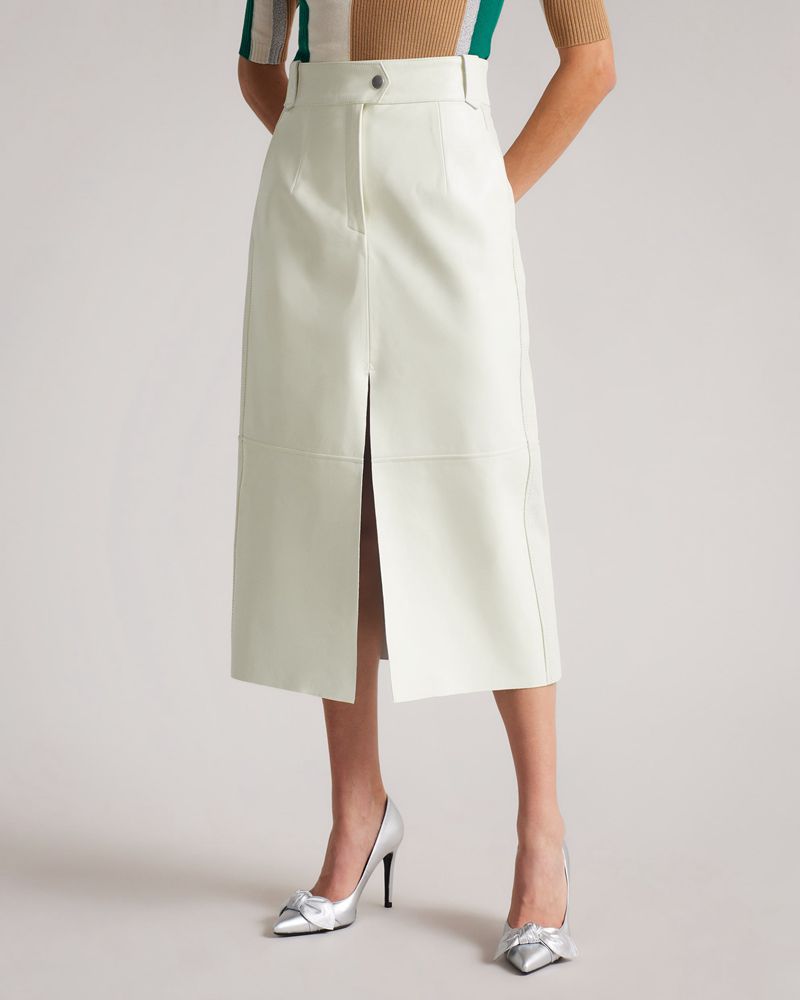 Ted Baker Wildyy Läder Midi Kjolar Dam Vita | SIY-019427