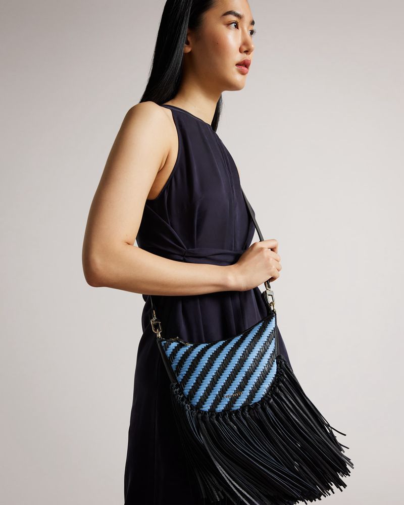 Ted Baker Wovah Woven Läder Tassel Axelväska Dam Blå | KLD-734652