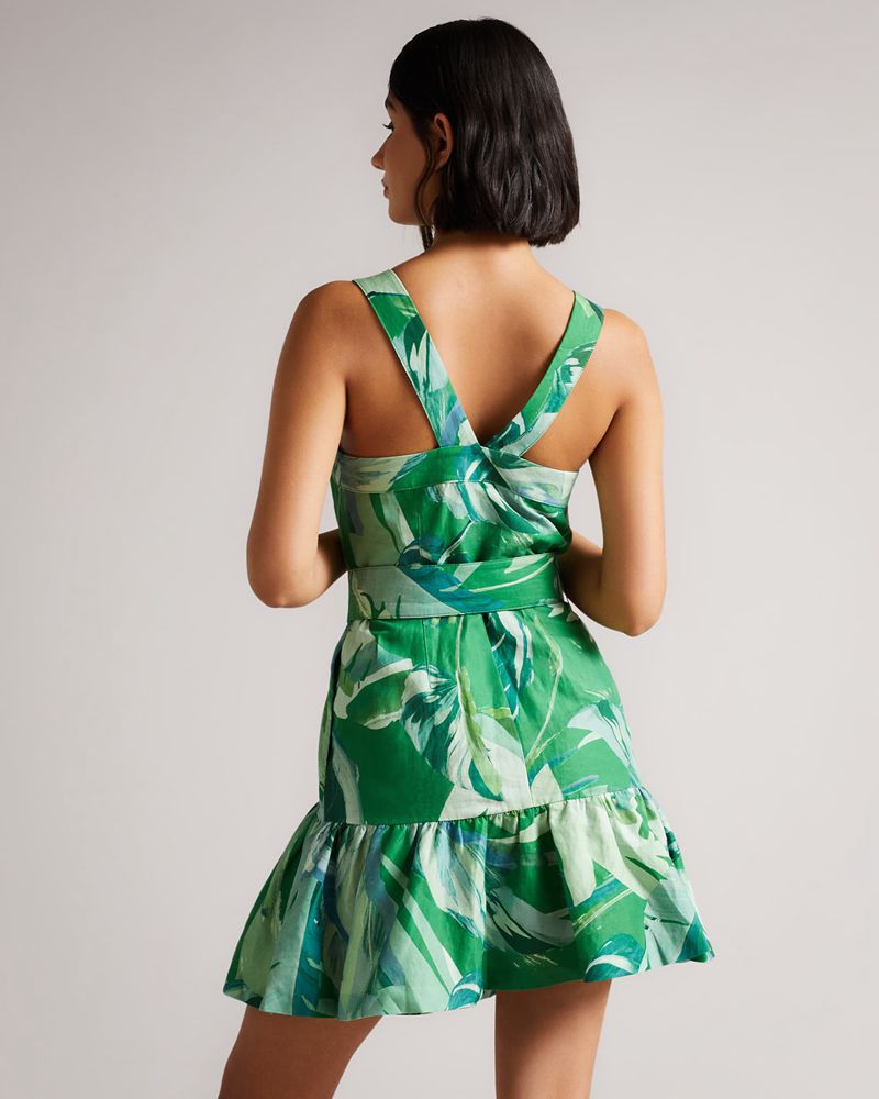 Ted Baker Yaz Linen Mini With Panel Detailing Klänning Dam Gröna | DIA-672913