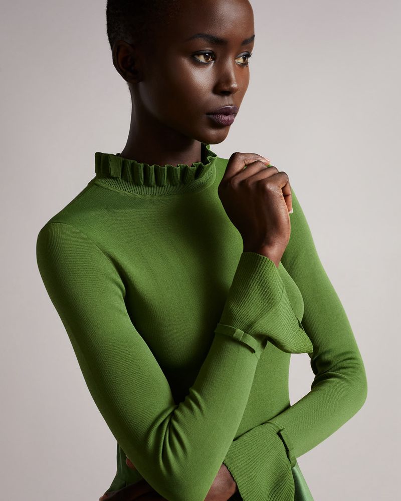 Ted Baker Zadi Knitted Frill Full Klänning Dam Gröna | CPY-491327