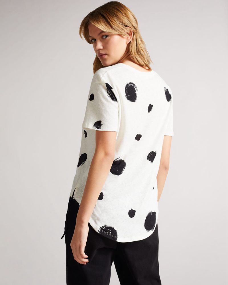 Ted Baker Zariiah Spot Linen V Neck Tee Blast Dam Vita | JAR-854921