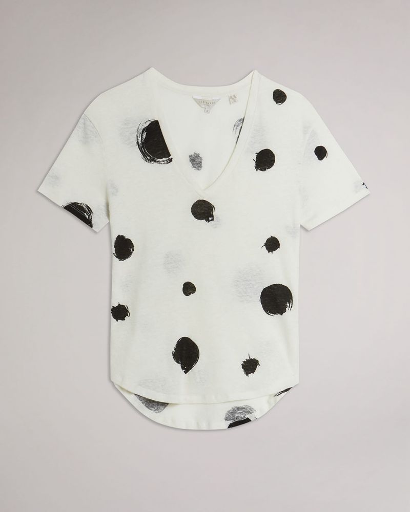 Ted Baker Zariiah Spot Linen V Neck Tee Blast Dam Vita | JAR-854921