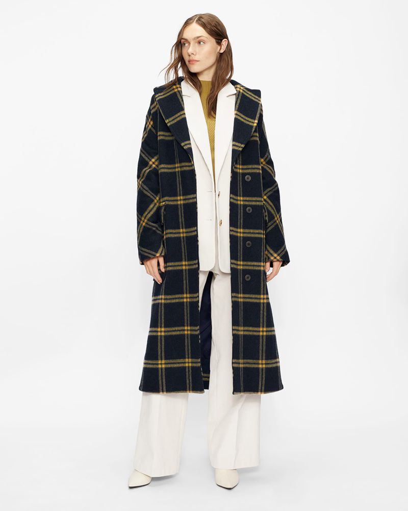 Ted Baker Adelyyn Brushed Wool Checked Rockar Dam Marinblå | MBX-315408