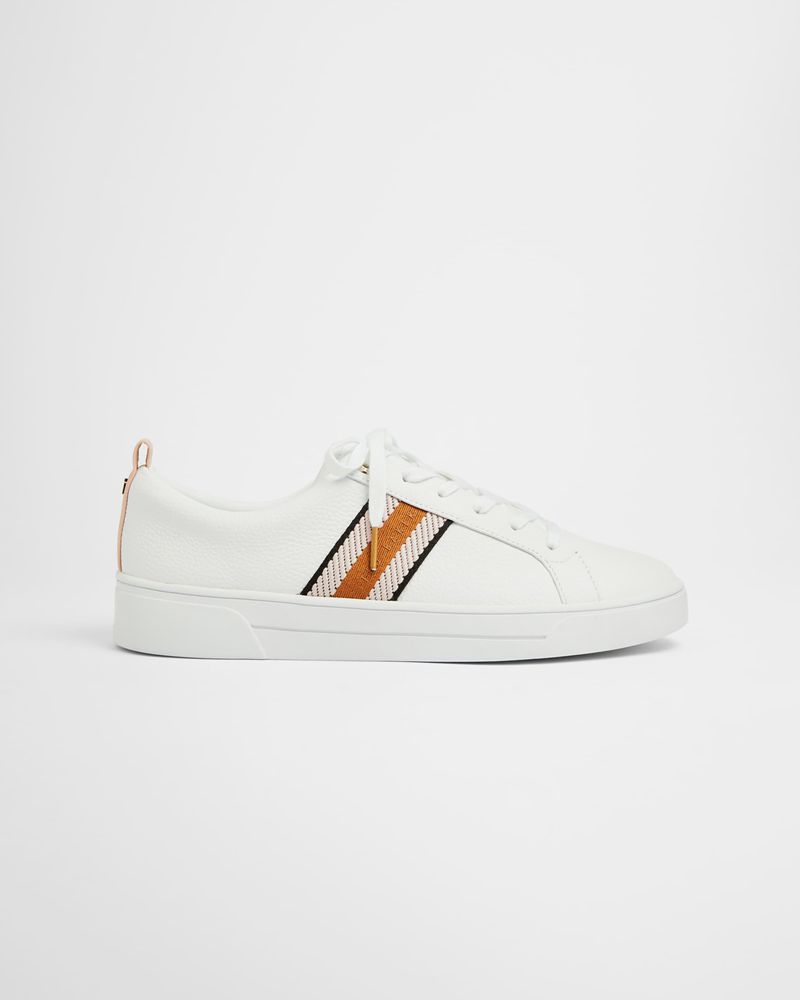 Ted Baker Baily Läder Metallic Detail Webbings Sneakers Dam Vita Bruna | ASG-542136