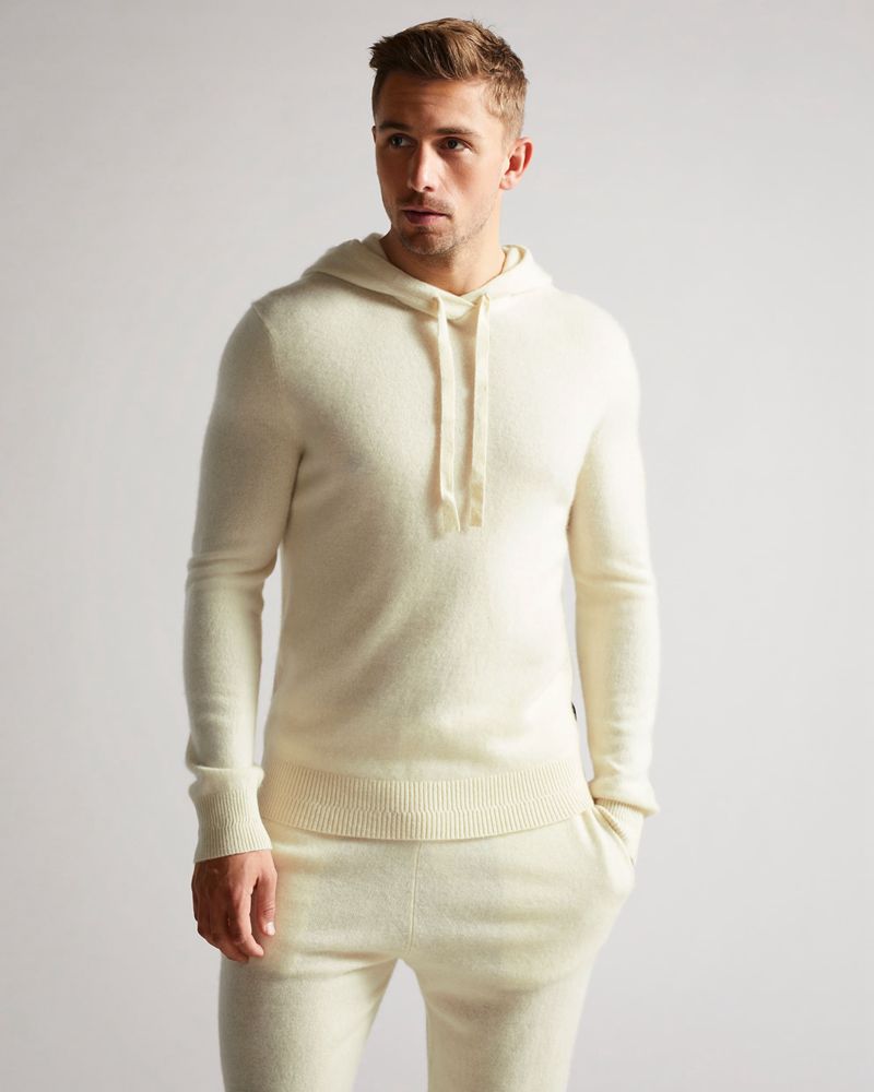 Ted Baker Bannks Ls Cashmere Hoodie Tröjor Herr Vita | RUY-092486