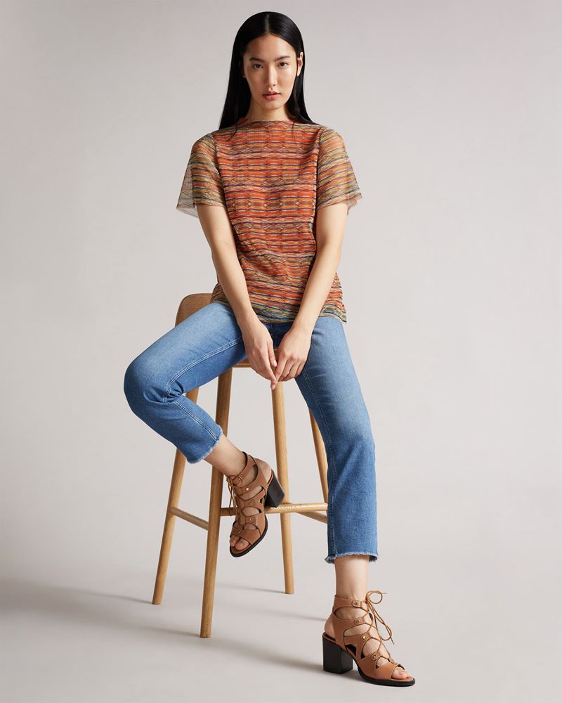 Ted Baker Damla Pleated Tee Blast Dam Orange | OXY-875064