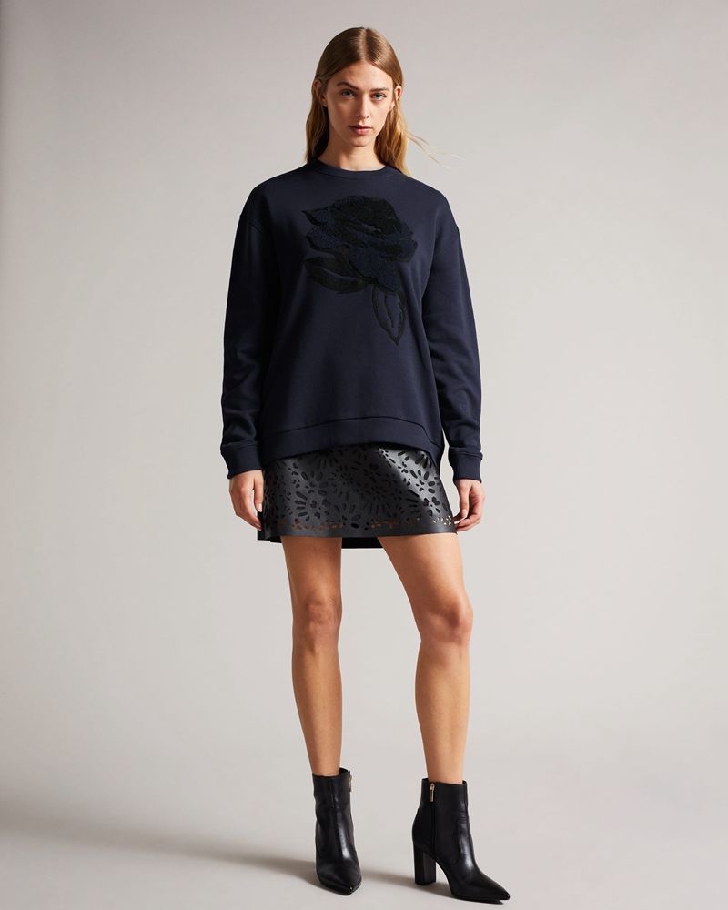 Ted Baker Darsena Flower Graphic Sweat Blast Dam Marinblå | YHE-462358
