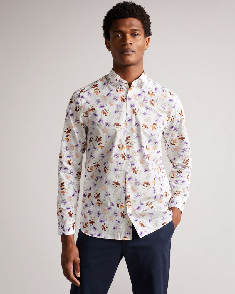 Ted Baker Doverco Long Sleeve Mini Floral Print Skjorta Herr Vita | YAS-108493