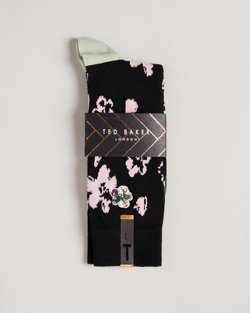 Ted Baker Flowtwo Flower Pattern Strumpor Herr Svarta | VEQ-814706