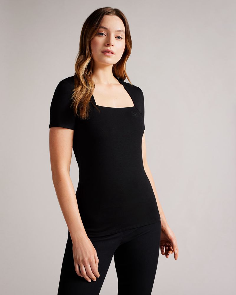Ted Baker Gerbela Square Neck Sleeve Blast Dam Svarta | PGW-987532