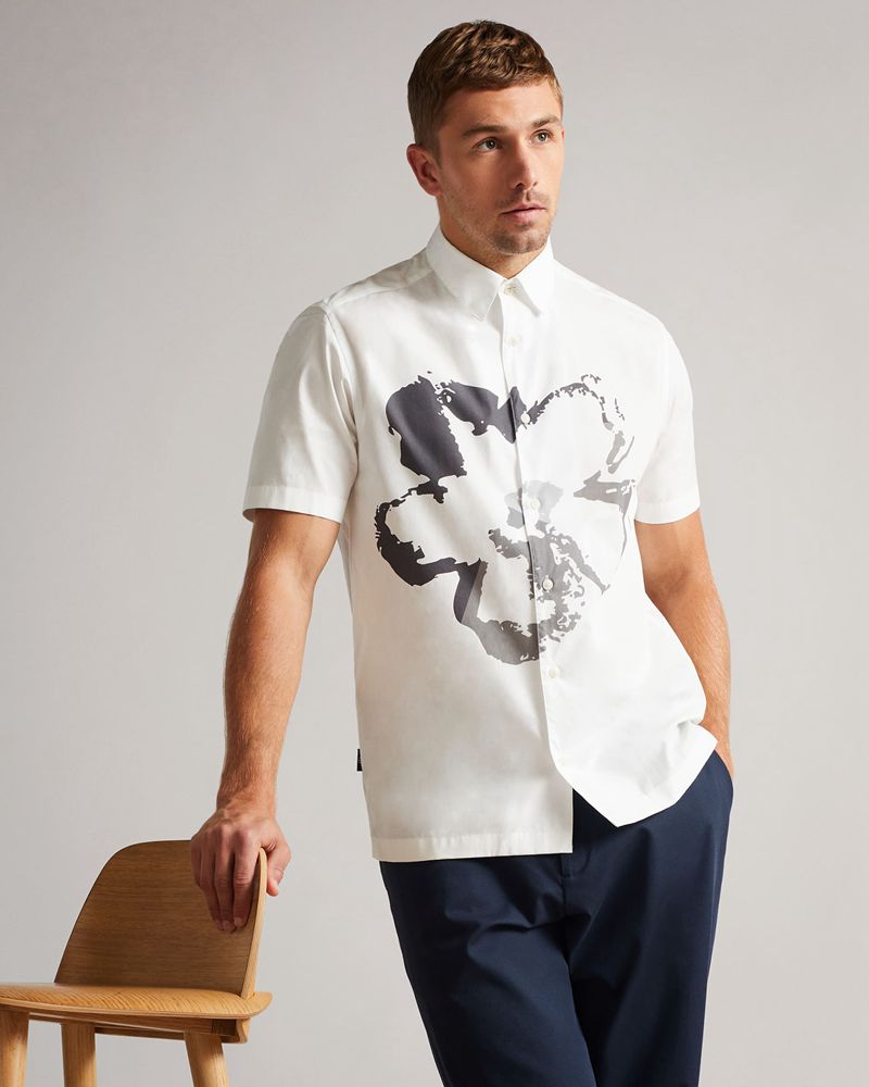 Ted Baker Hamlett Sleeve Floral Placement Print Skjorta Herr Vita | RPN-598734