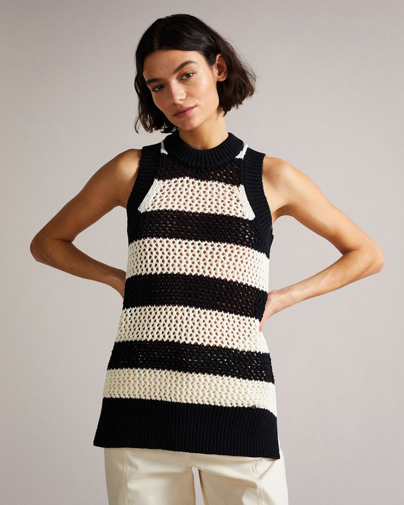Ted Baker Heide Open Stitched Striped Tank Stickat Dam Vita | UQF-795364