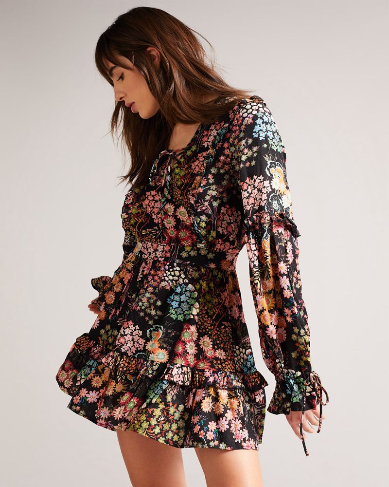 Ted Baker Hendria Mini With Ruffle Details Klänning Dam Svarta | RBP-643701