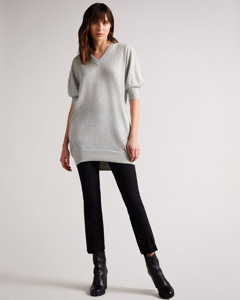 Ted Baker Inula V Neck Sleeve Detailed Knit Klänning Dam Gray | GKJ-830452