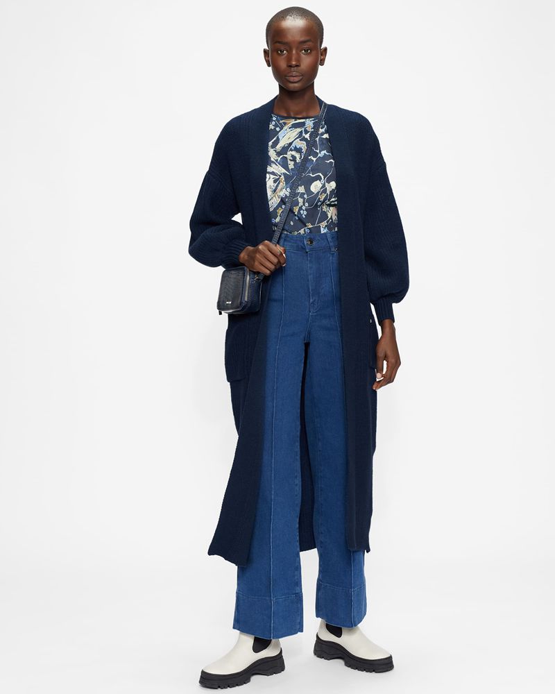 Ted Baker Islabel Floor Length Edge To Edge Cardi Stickat Dam Marinblå | MCH-240659