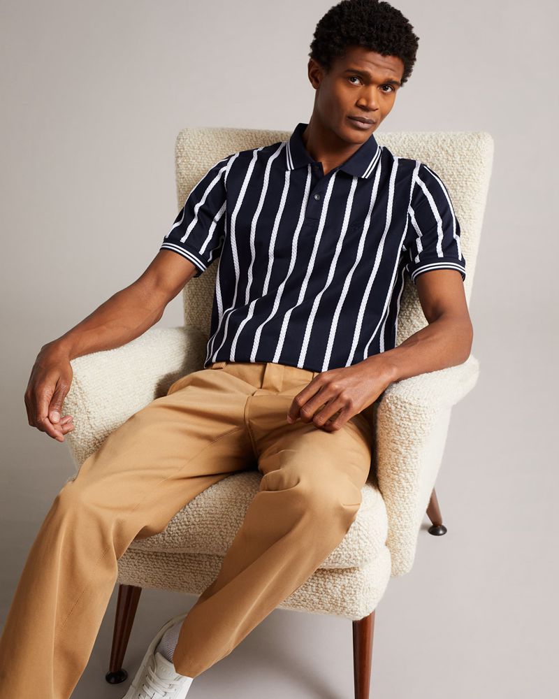 Ted Baker Kimbell Sleeve Striped Polo Blast Herr Marinblå | JER-904175