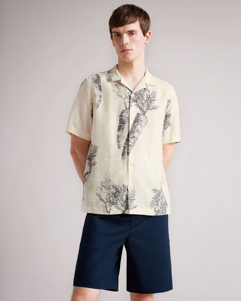 Ted Baker Lenon Ss Carrot Print Skjorta Herr Vita | FAK-586739