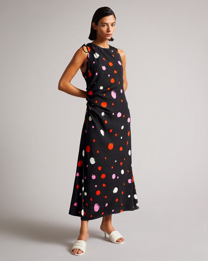 Ted Baker Lizzzee Ruched Side Detail Midi Klänning Dam Svarta | RTU-915873