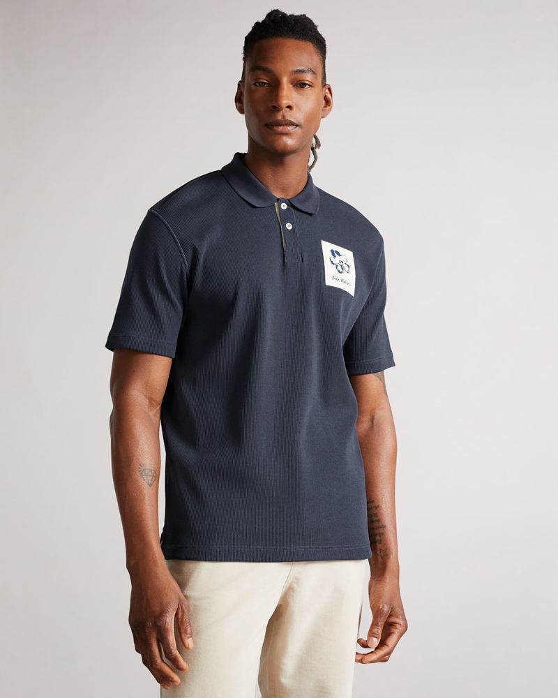 Ted Baker Marden Sleeve Ribbed Polo Blast Herr Marinblå | XDB-618593