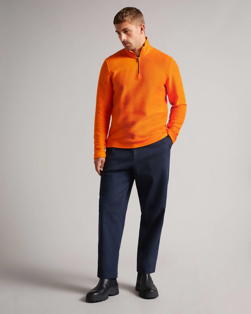 Ted Baker Millom Long Sleeve Textured Half Zip Blast Herr Orange | WVQ-719405