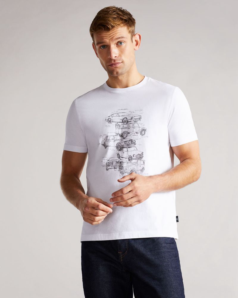 Ted Baker Montrse Sleeve Car Graphic Printed T Blast Herr Vita | OVX-513640