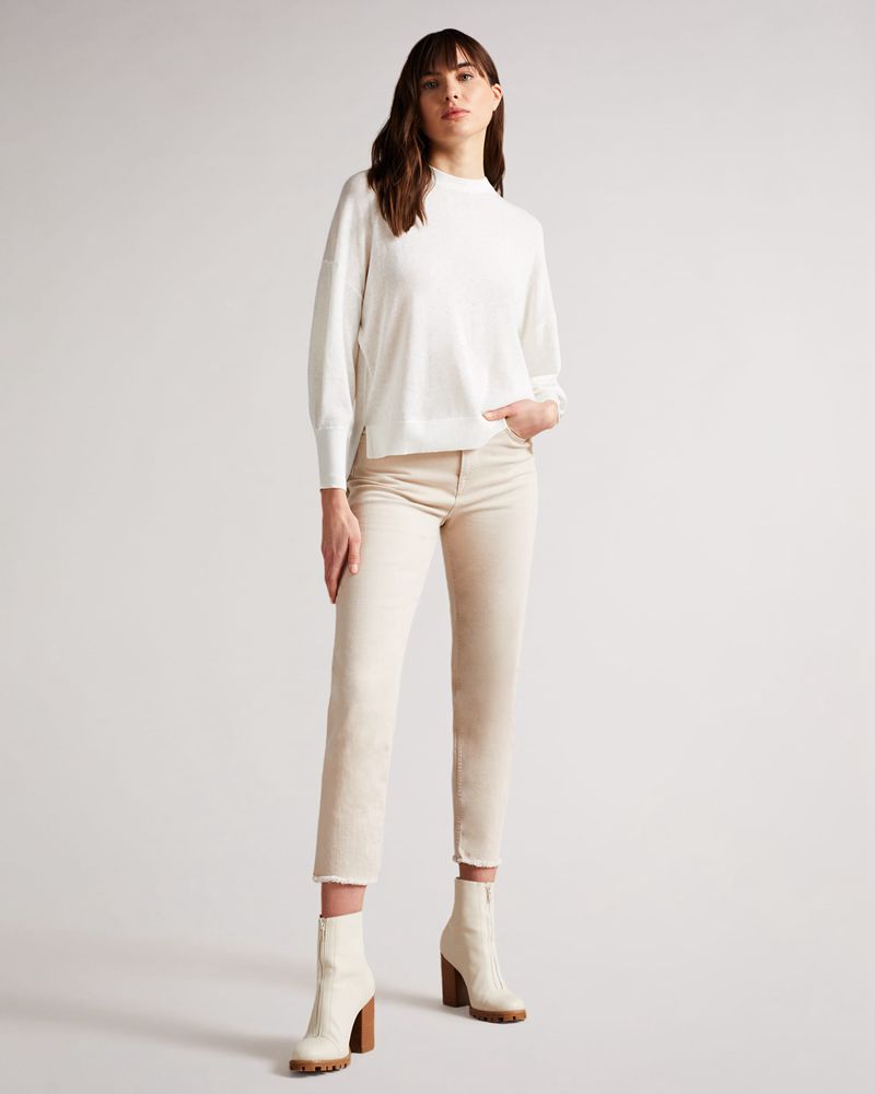 Ted Baker Nicci Sleeve Detailed Stickat Dam Vita | TOJ-642791