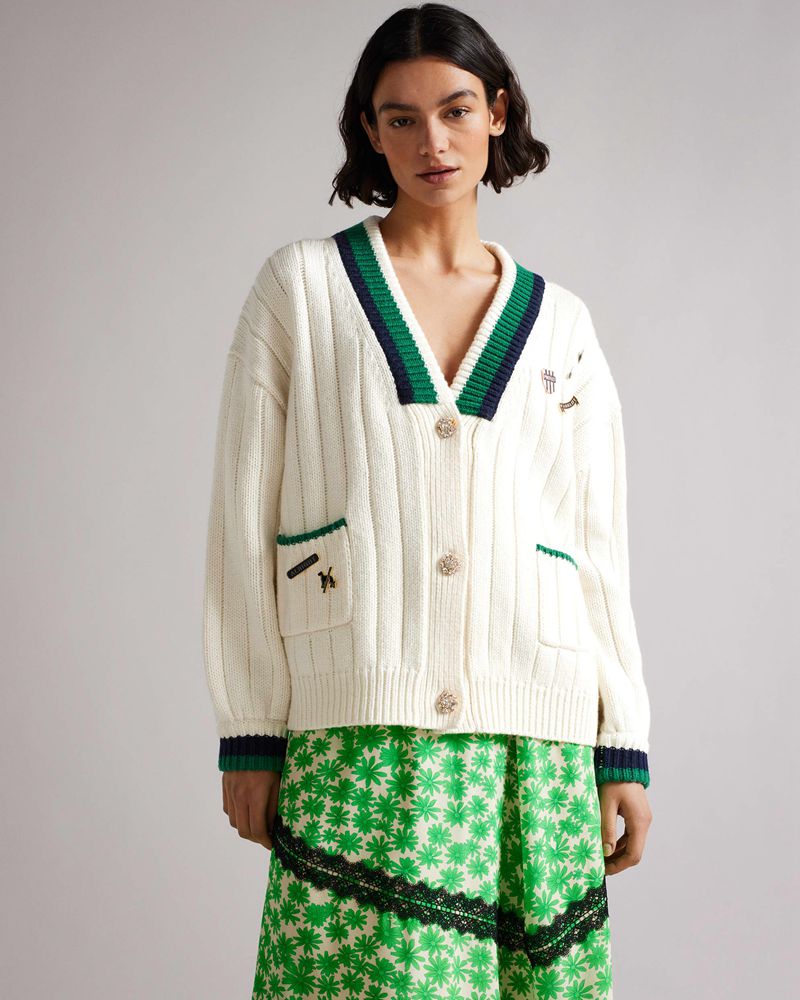 Ted Baker Ottolin V Neck Cardigan Stickat Dam Vita | FSL-425310