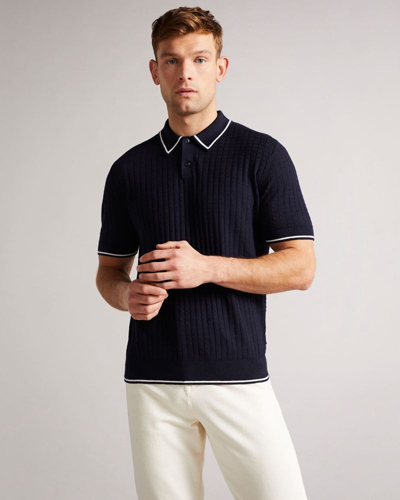 Ted Baker Pitfeld Knitted Stitch Polo Blast Herr Marinblå | CWN-503427