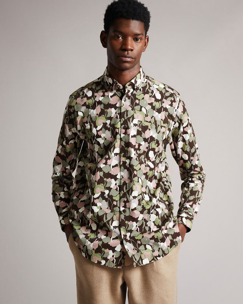 Ted Baker Poplar Long Sleeve Abstract Floral Print Skjorta Herr Bruna | IDB-481906